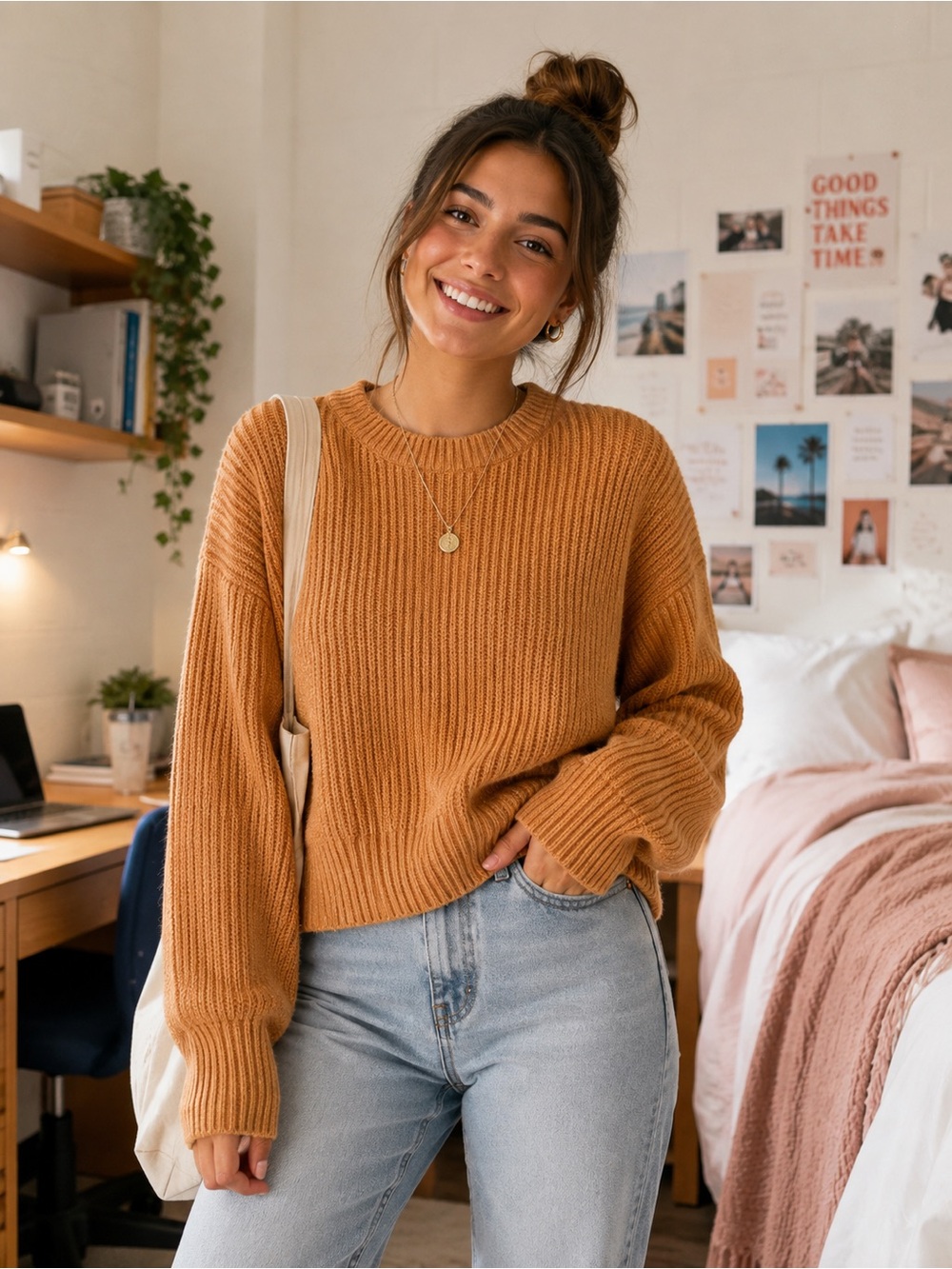 ZARA Women’s Ribbed Knit Cropped Sweater – Camel/Tan – Size Medium